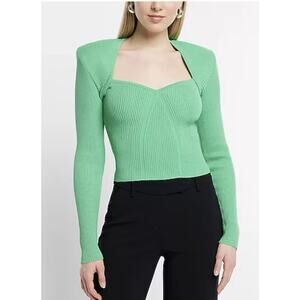 NEW Express NWT $98 Women’s Long Sleeve Crop Top Size S Lime Green Stretch Chrty